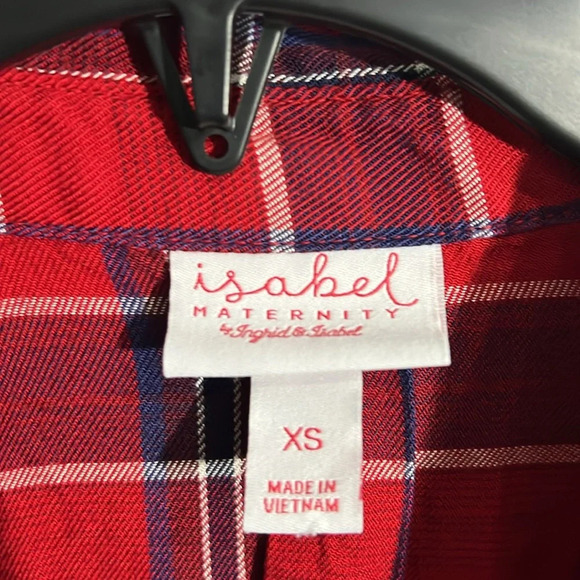 Isabel Maternity Red & Blue Plaid Long Shirt with Removable Tie Belt Size XS - Picture 3 of 7